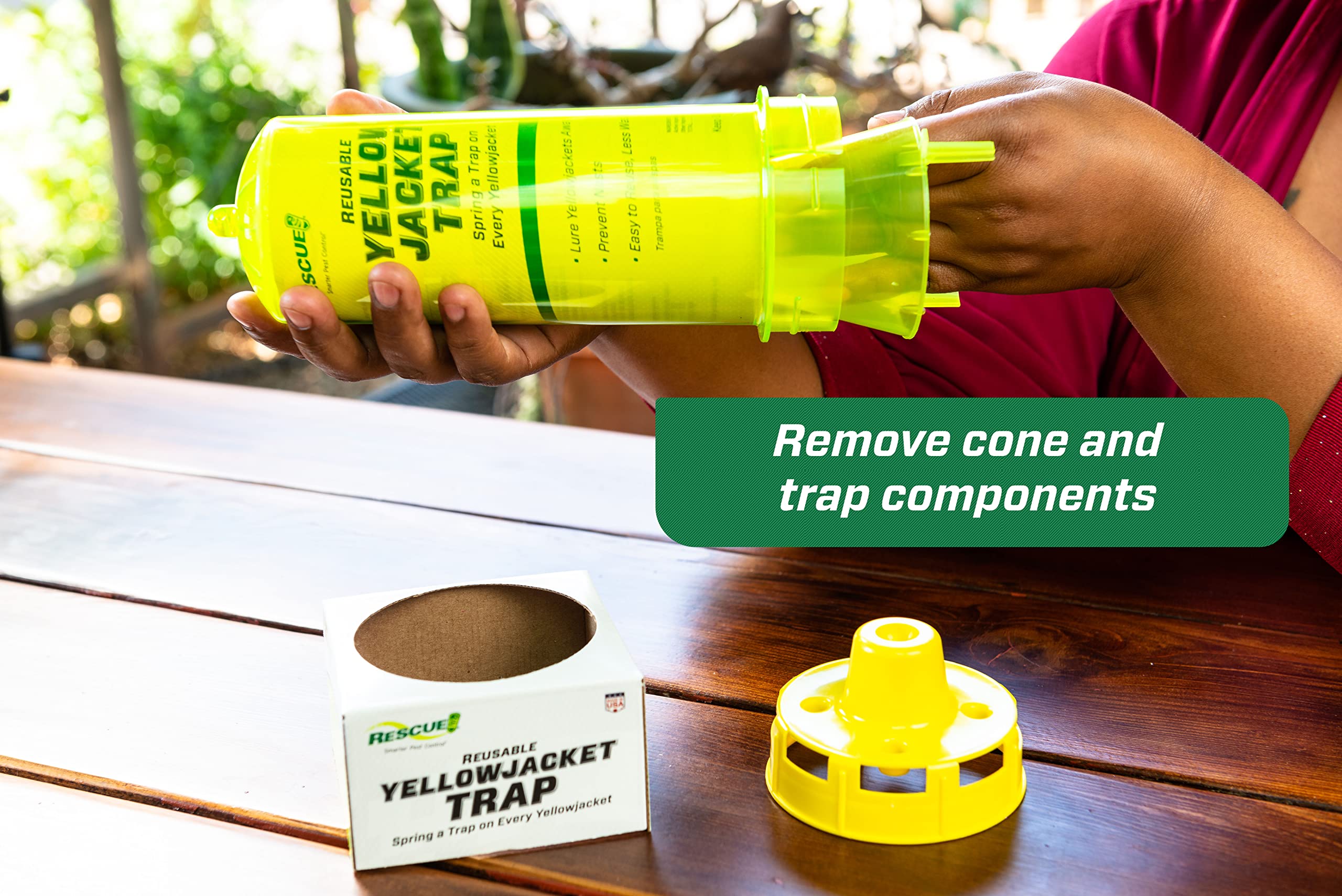 RESCUE! attractant vial displayed alongside trap to illustrate bait included