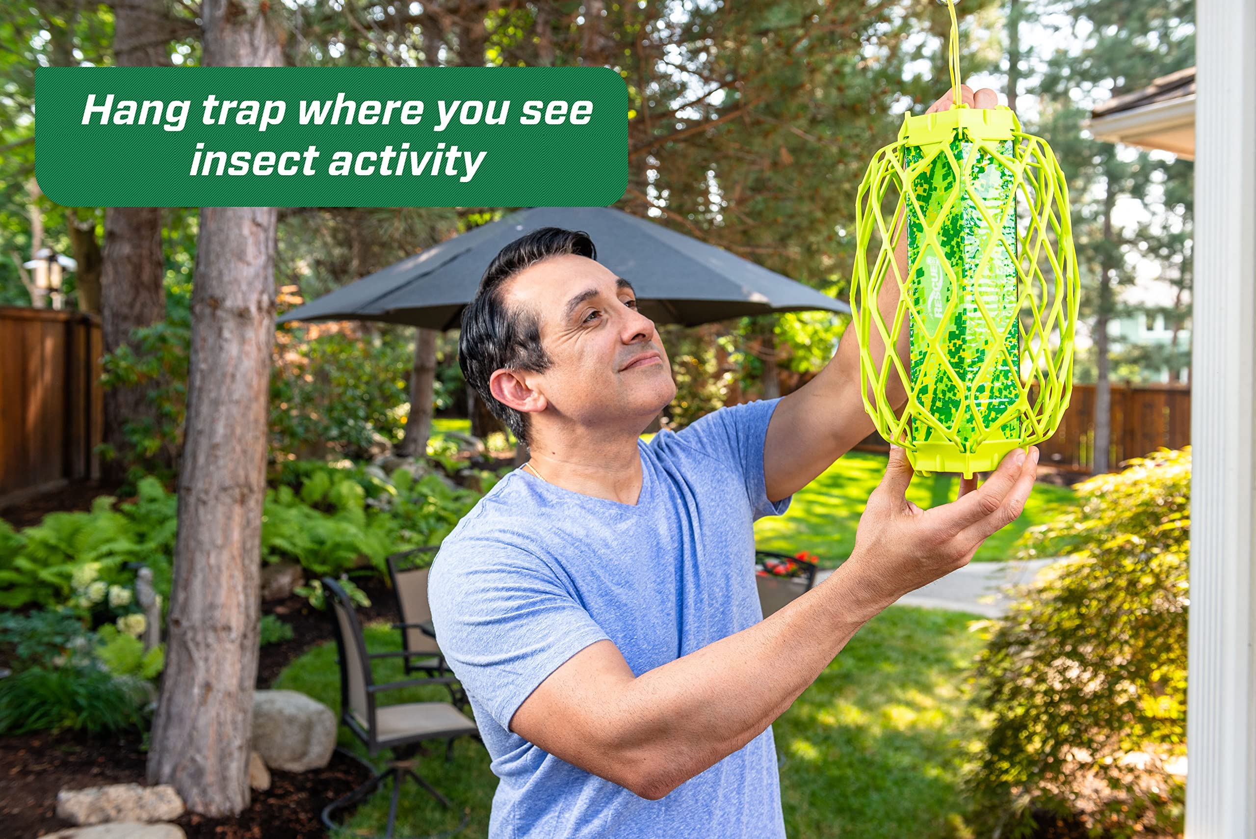 RESCUE! trap visible in garden scene reducing wasp activity near people