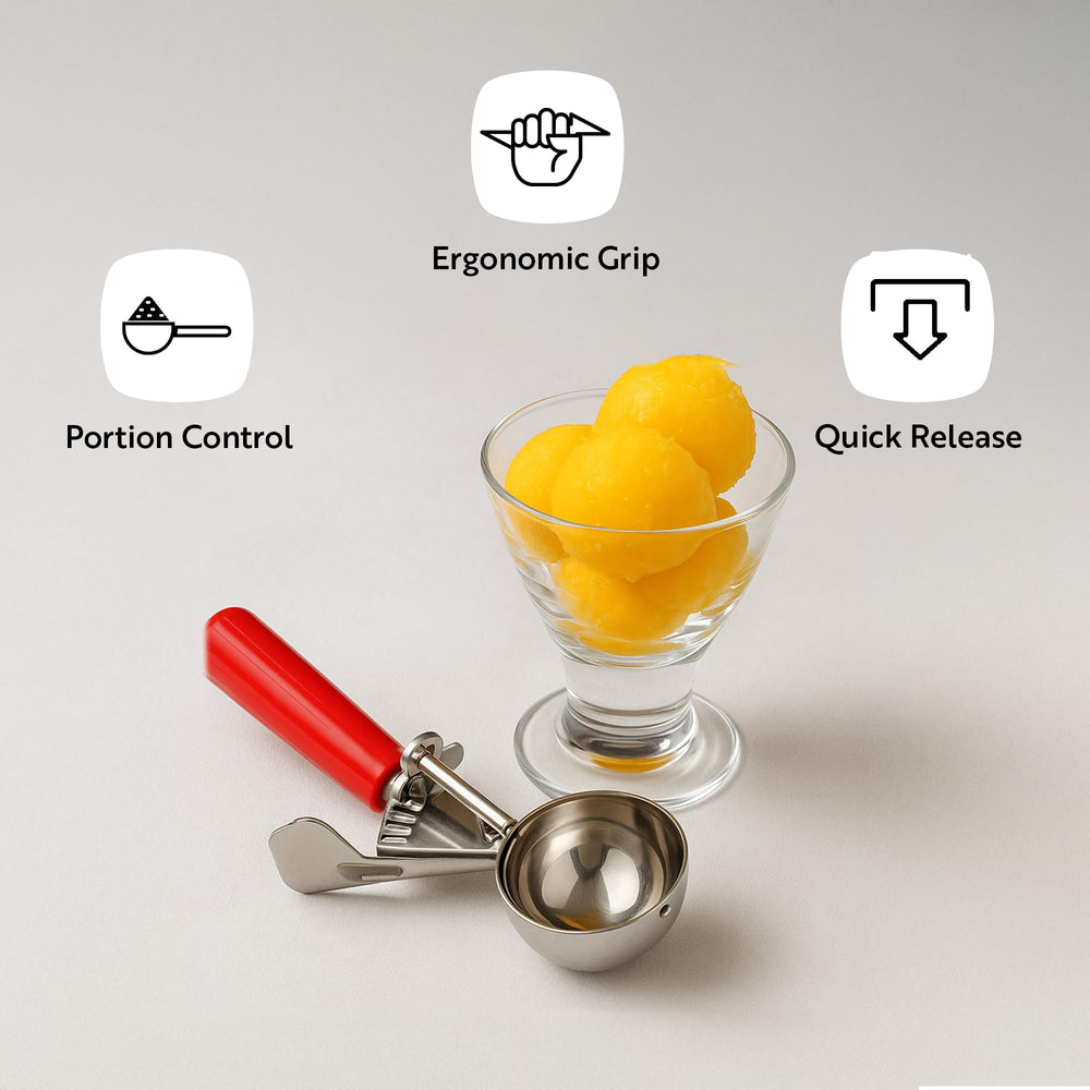 Restaurantware Met Lux porcionando helado con gatillo para porciones uniformes