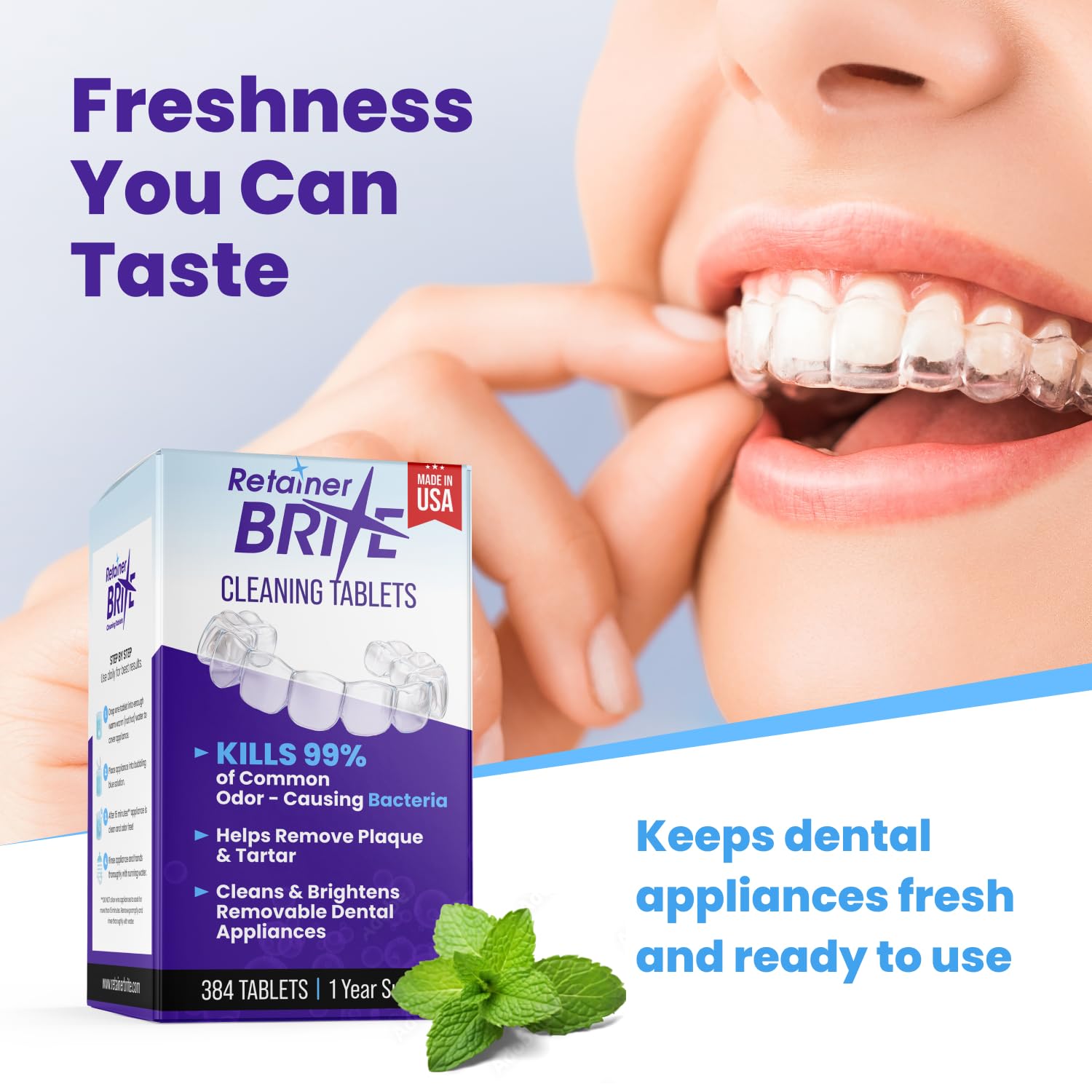 Retainer Brite tabletas envueltas individualmente para uso higiénico