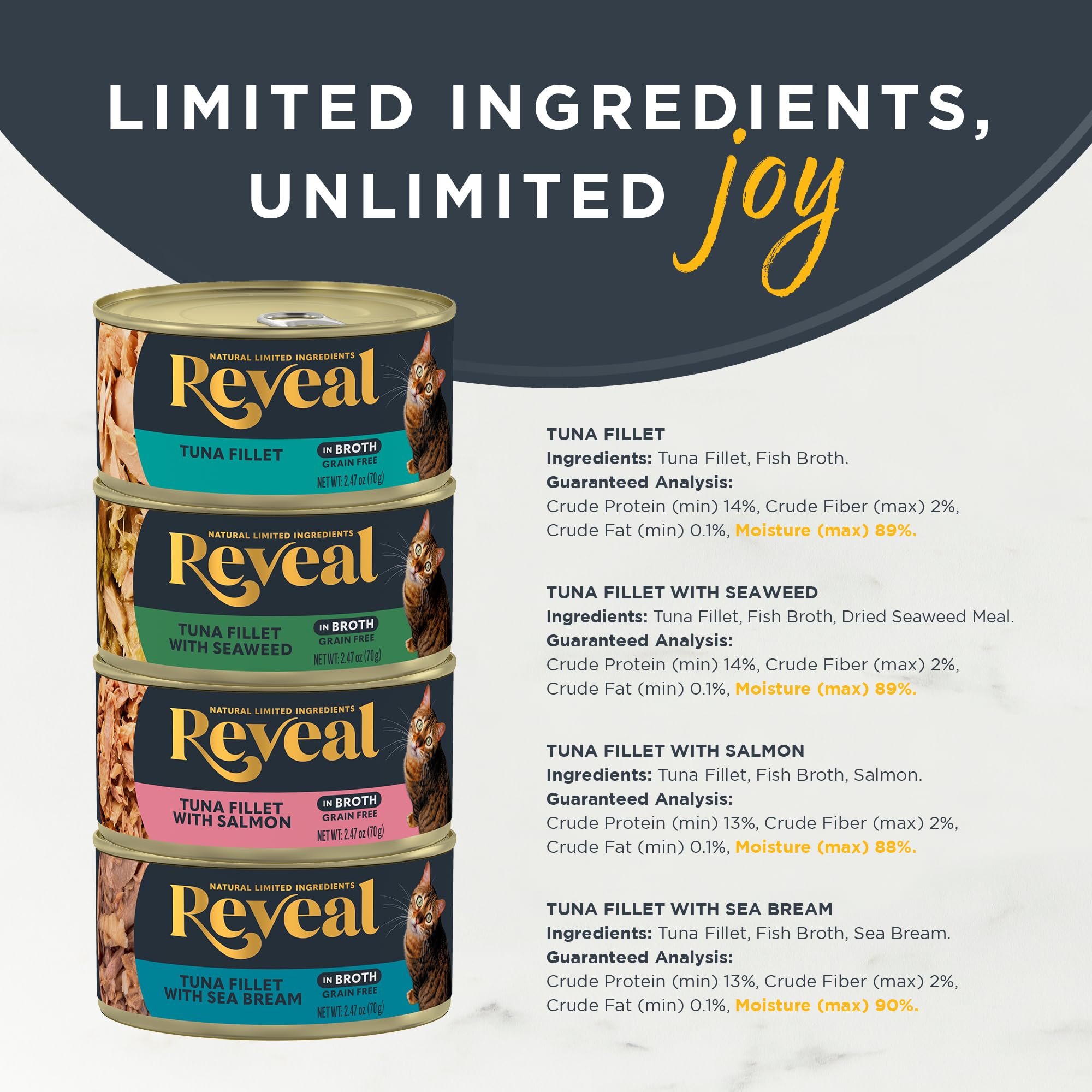 Reveal detalle de la etiqueta con ingredientes limitados y sin aditivos