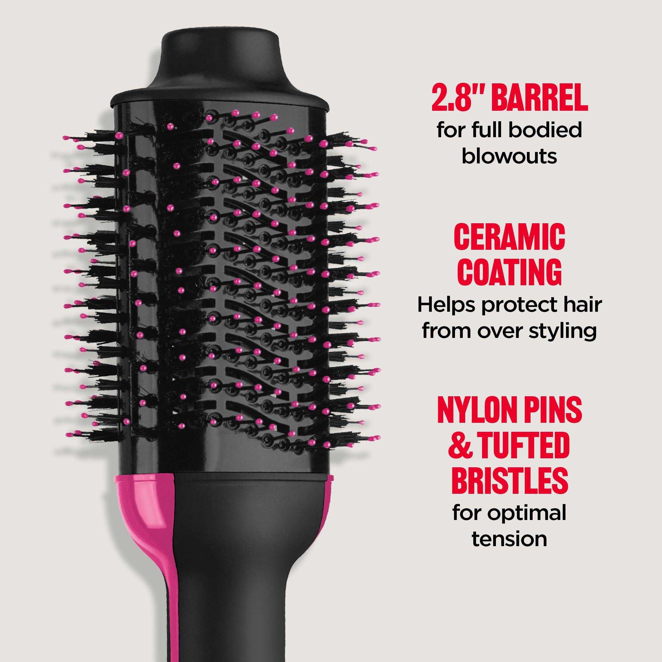 REVLON Volumizer junto a regla para comparar tamaño y portabilidad