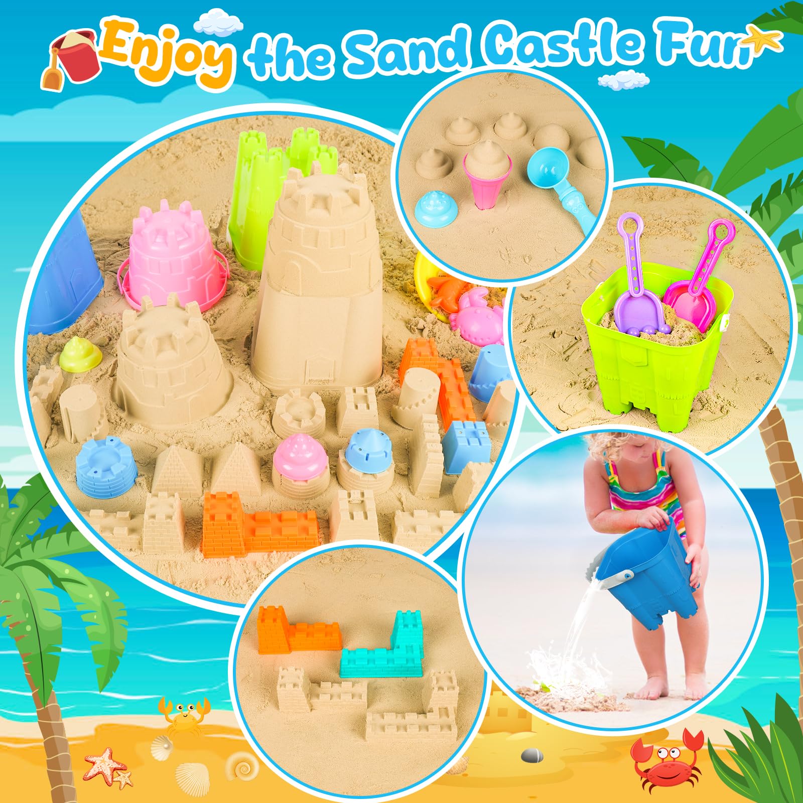 REZUCREY niños usando los juguetes en la playa para juego cooperativo