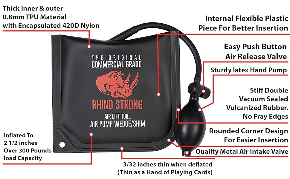 Rhino Strong shim inflated between cabinet and wall showing non-marring contact and secure support