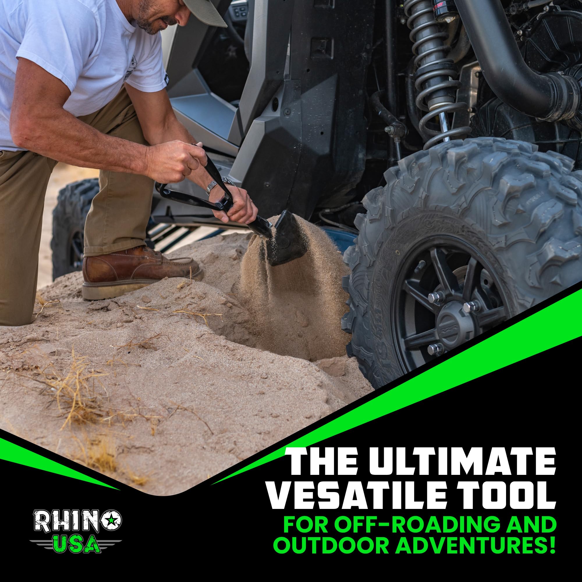Rhino USA junto a una mochila para comparar tamaño y portabilidad