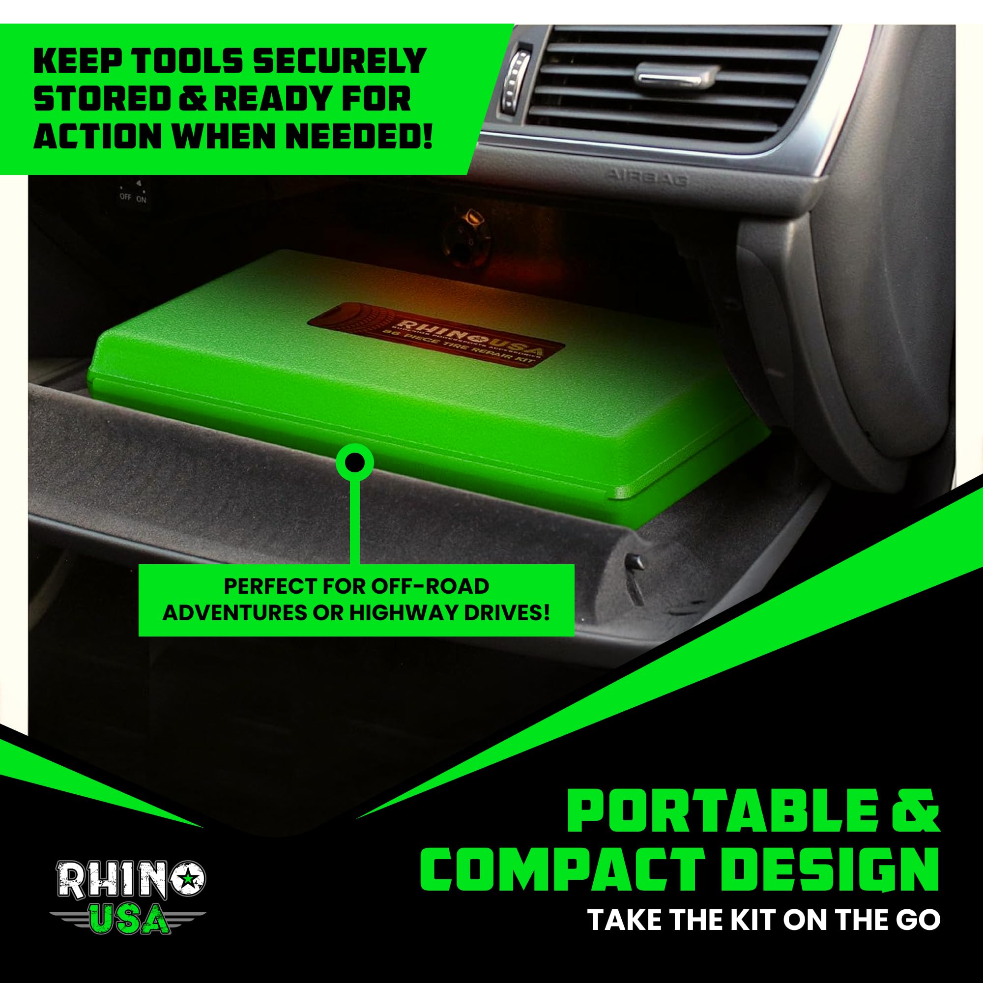 Rhino USA estuche abierto con organización, acceso ordenado