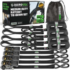 Rhino USA vista frontal del paquete con 4 correas, conveniencia de kit completo