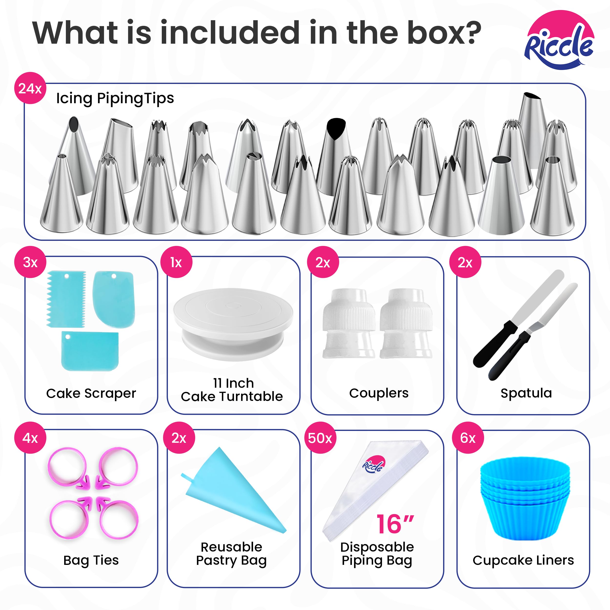 RICCLE cápsulas para cupcake y accesorios para presentaciones uniformes