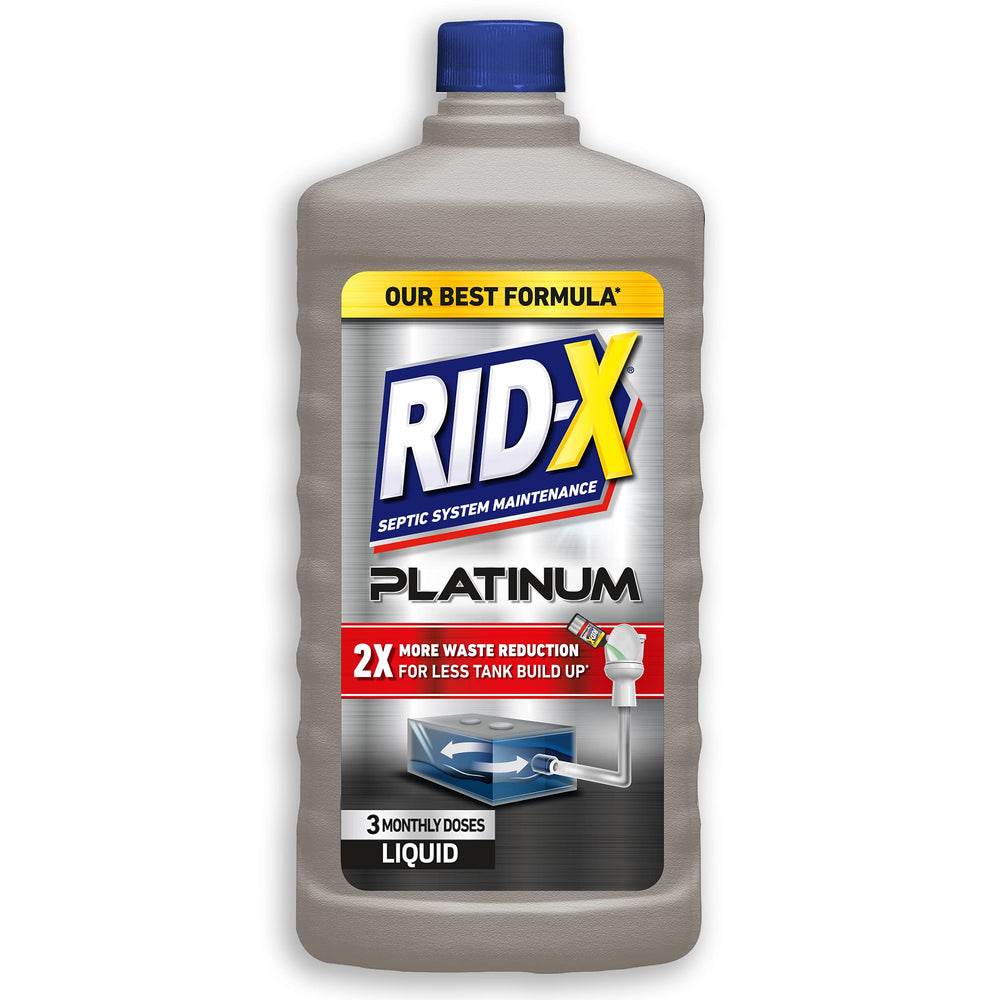 Rid‑X envase frontal Platinum muestra diseño y capacidad para mantenimiento mensual