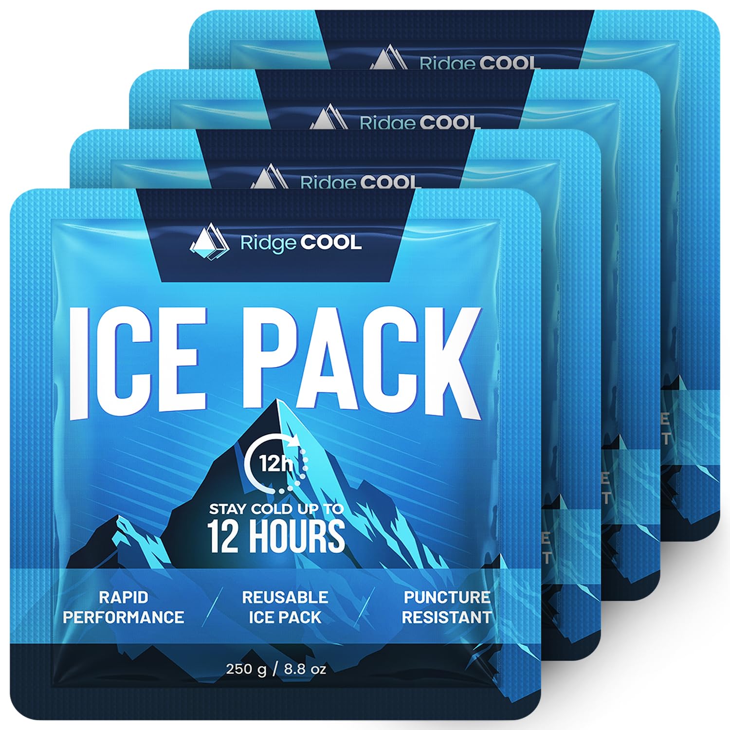 RIDGECOOL vista frontal del pack multiplicado para almacenamiento y organización