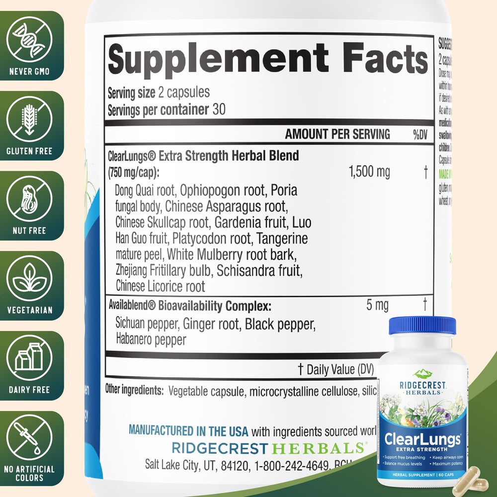 RidgeCrest Herbals ingredientes naturales de la fórmula y apoyo pulmonar