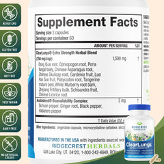 RidgeCrest Herbals mezcla de ingredientes secos de ClearLungs que indica naturalidad