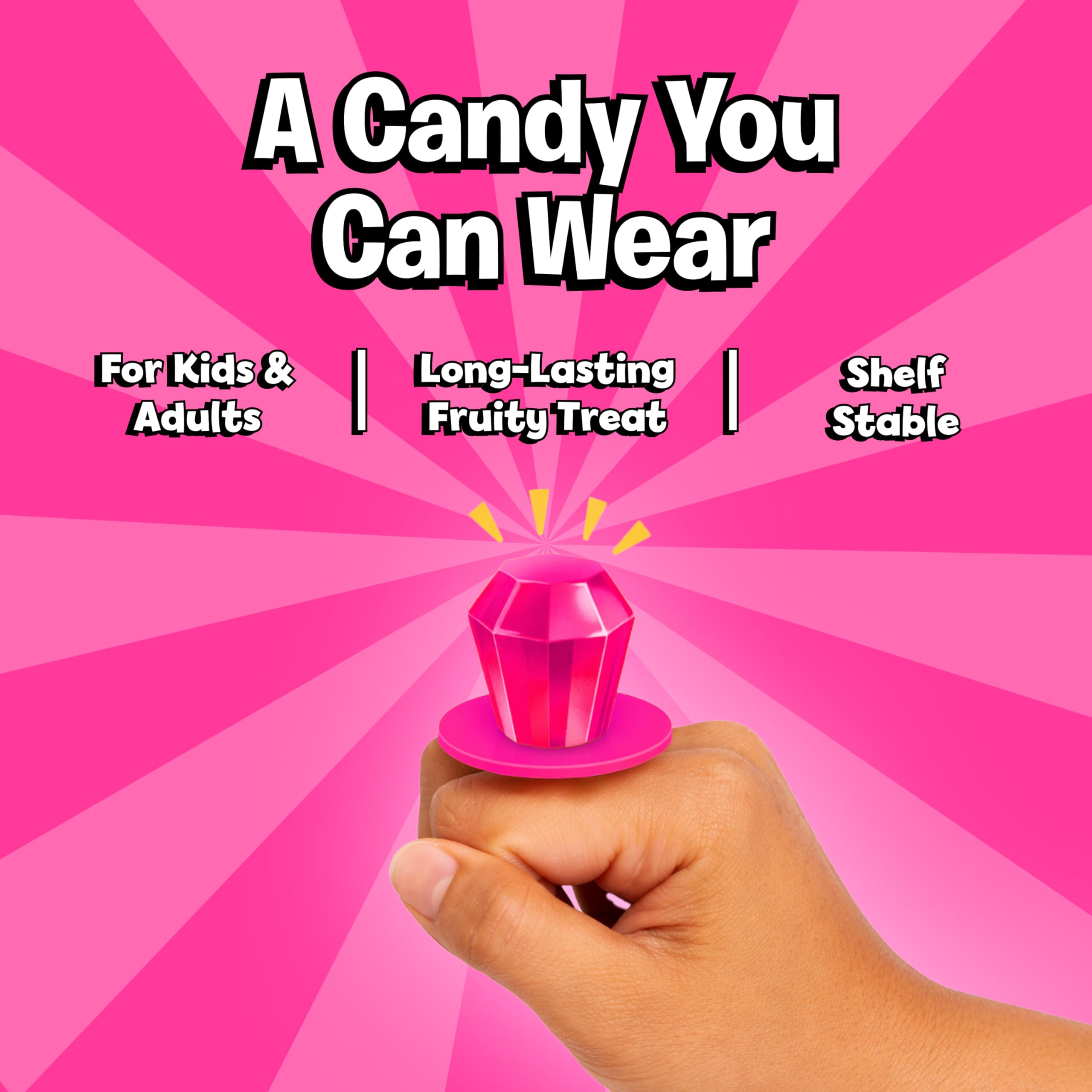 Ring Pop comparación de tamaño con manos para visualizar escala Ring Pop