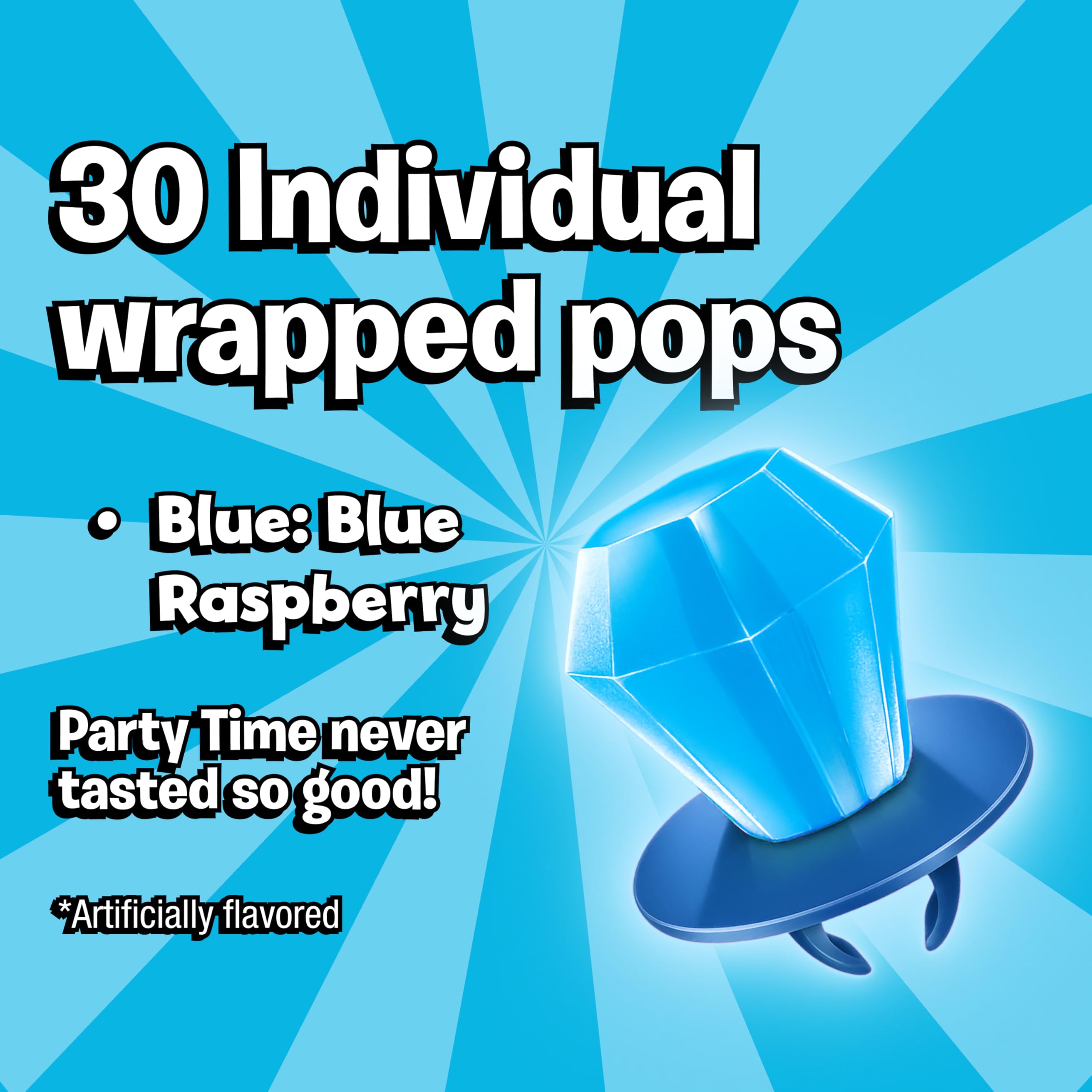 Ring Pop primer plano de la gema azul mostrando su brillo delicioso