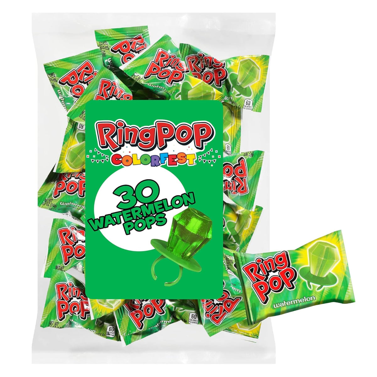 Ring Pop frontal con gema verde mostrando diseño y atractivo