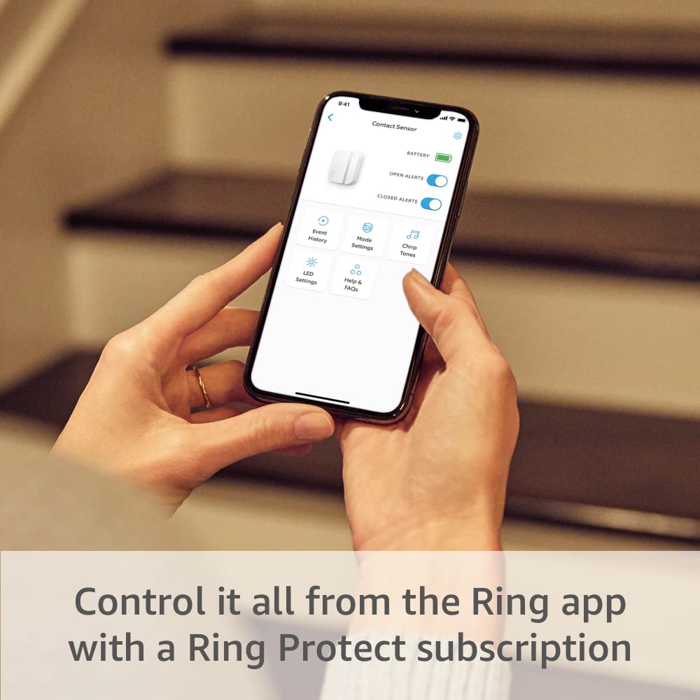 Ring sensor contacto instalado en ventana con notificación móvil instantánea