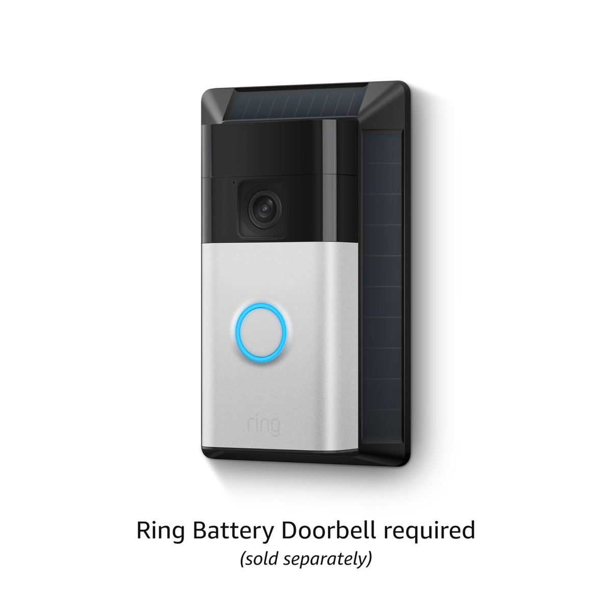 Ring cargador solar frontal mostrando el panel y conector USB-C para mayor autonomía