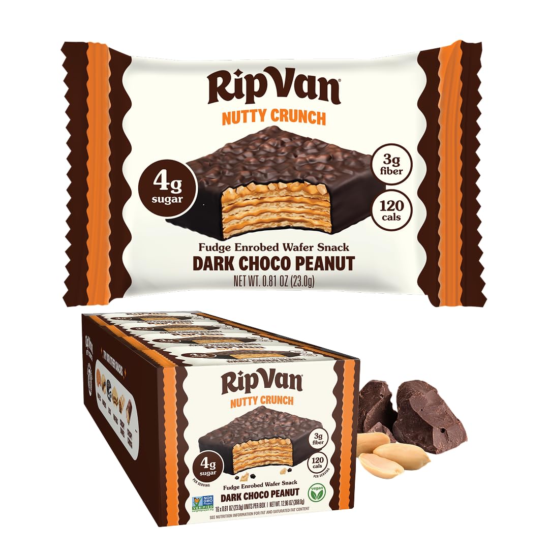 Rip Van Wafels frente del empaque mostrando 16 unidades, práctico para llevar