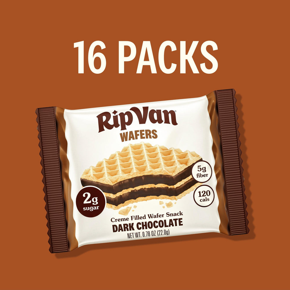 Rip Van Wafels wafer junto a una regla para comparar tamaño y porciones
