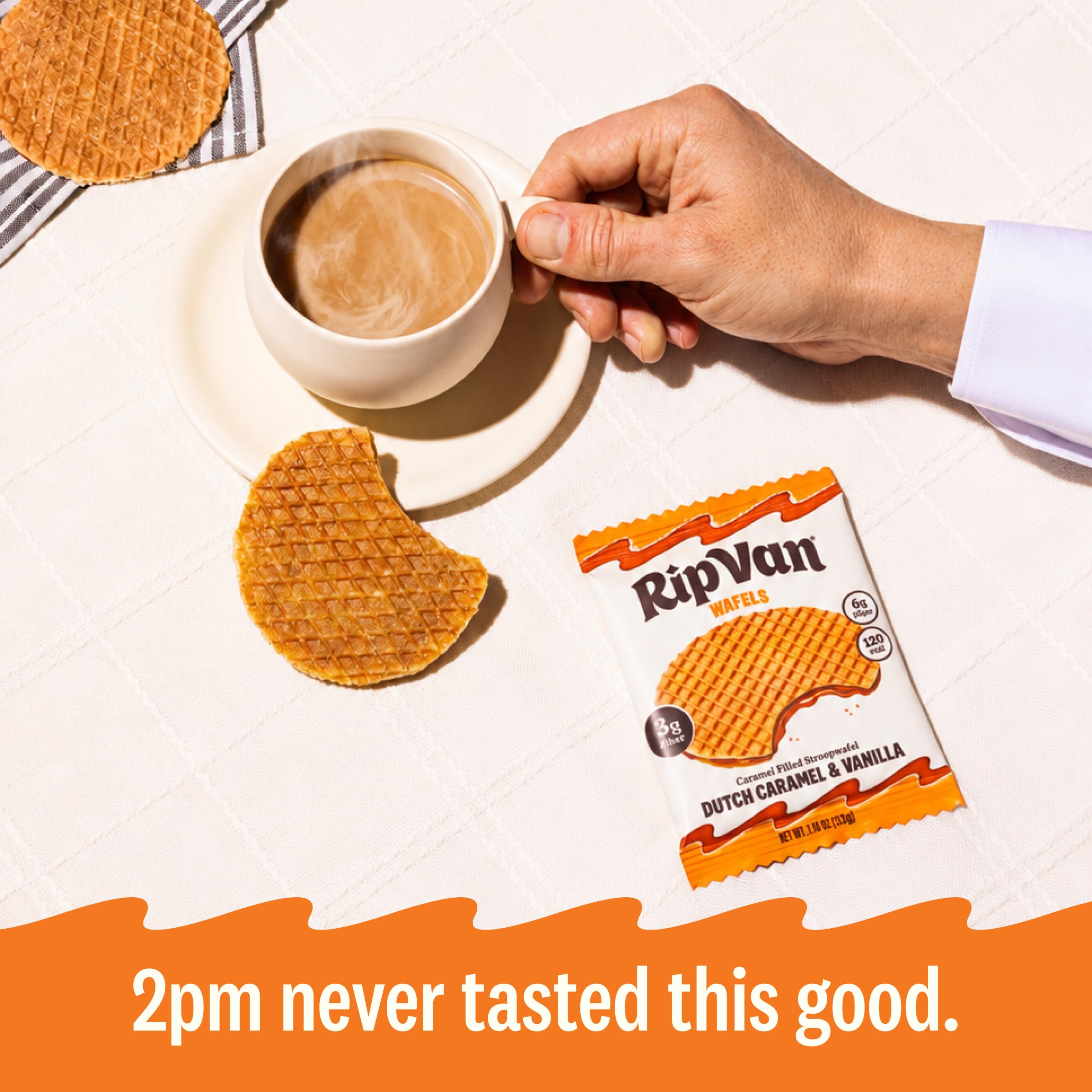Rip Van Wafels snack en escritorio, ideal para oficina y pausas energéticas