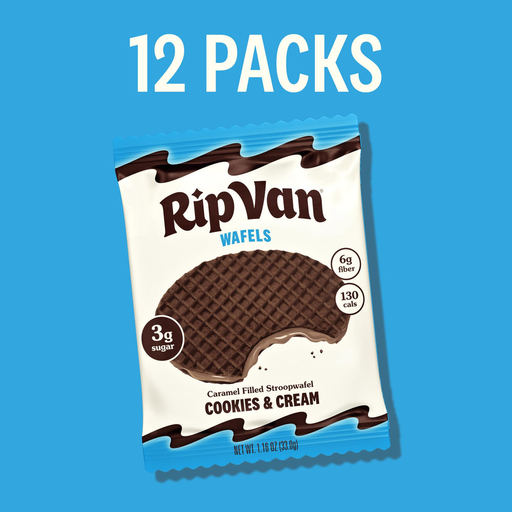 Rip Van Wafels etiqueta nutricional clara mostrando 3 g azúcar