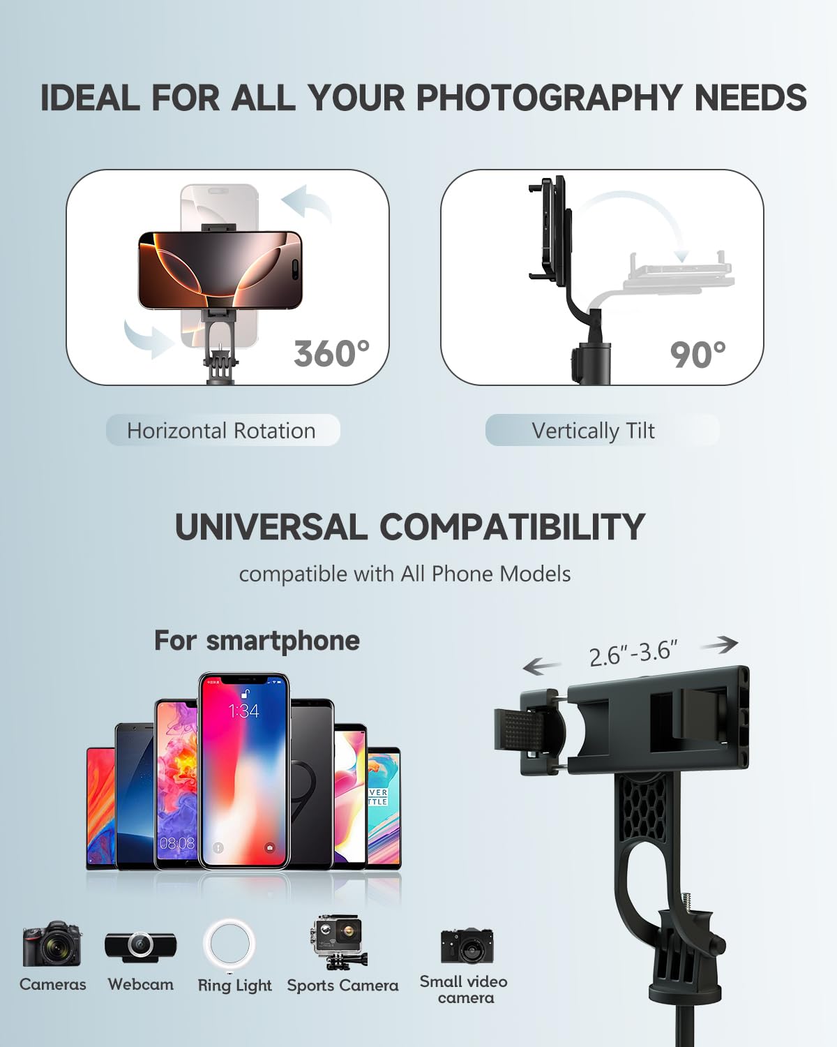 RISEOFLE cabezal giratorio 360 grados para cambiar entre vertical y horizontal
