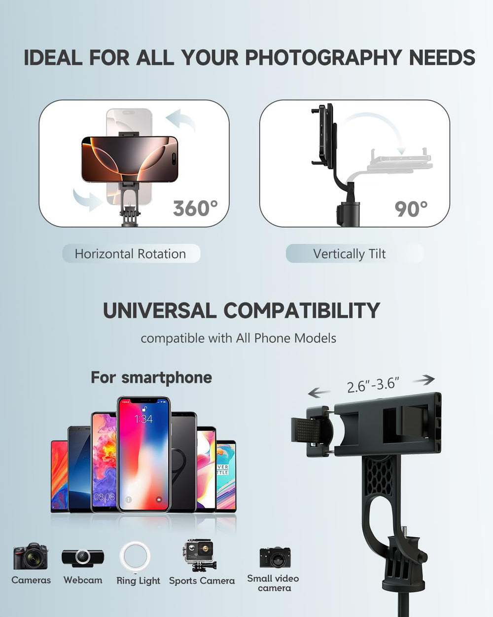 RISEOFLE cabezal giratorio 360 grados para cambiar entre vertical y horizontal