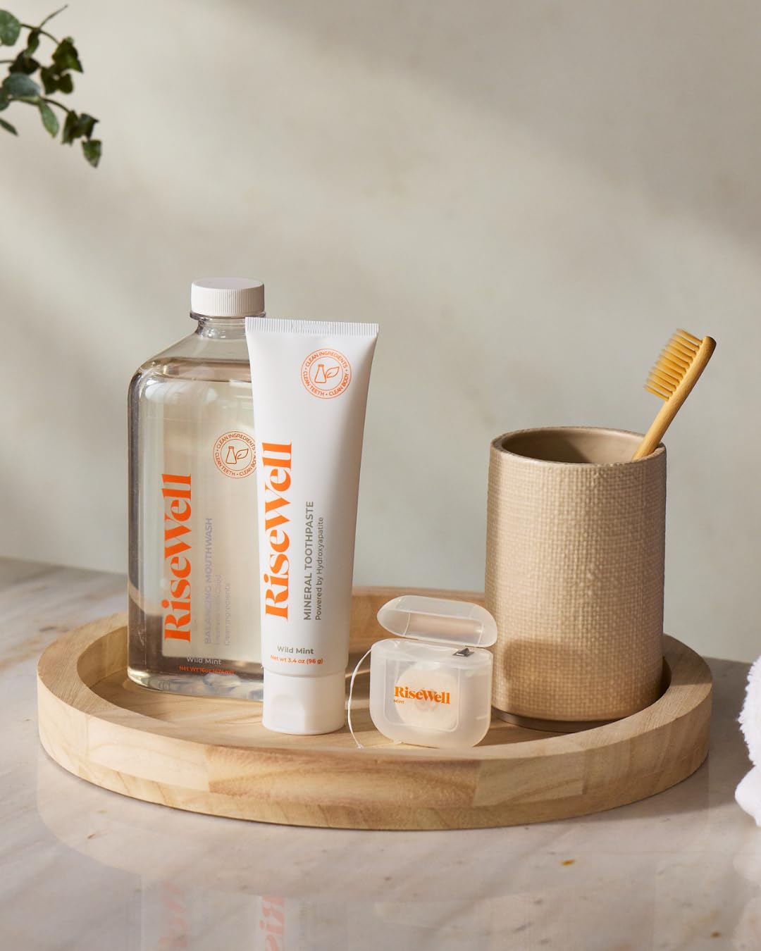 RiseWell etiqueta con ingredientes y ventaja vegana y sin gluten