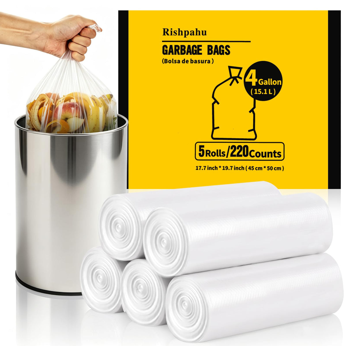 Rishpahu frente del rollo con etiquetas y cantidad visible para compra conveniente
