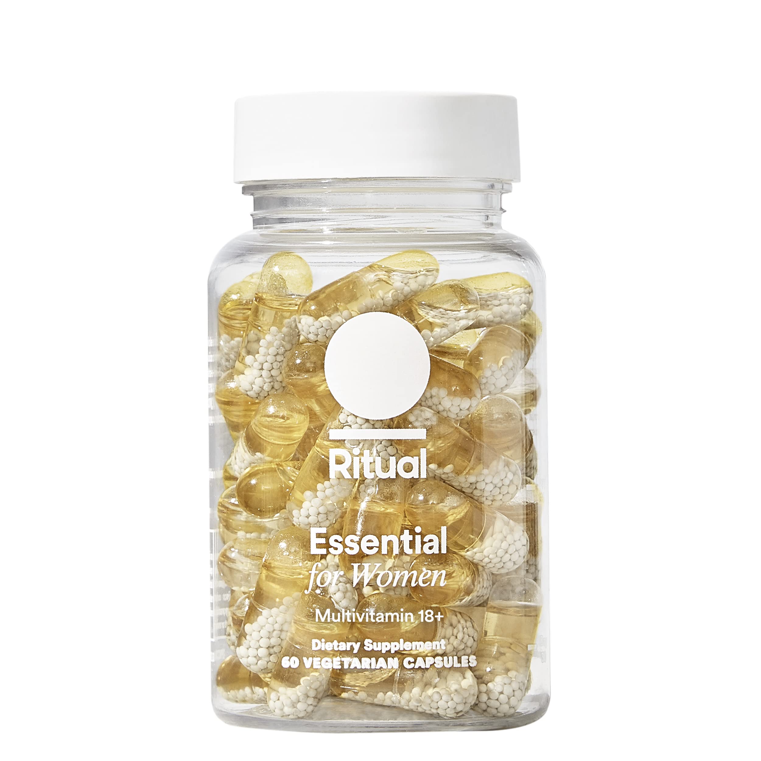 Ritual frasco frontal del multivitamínico Essential for Women 18+ mostrando diseño y cantidad