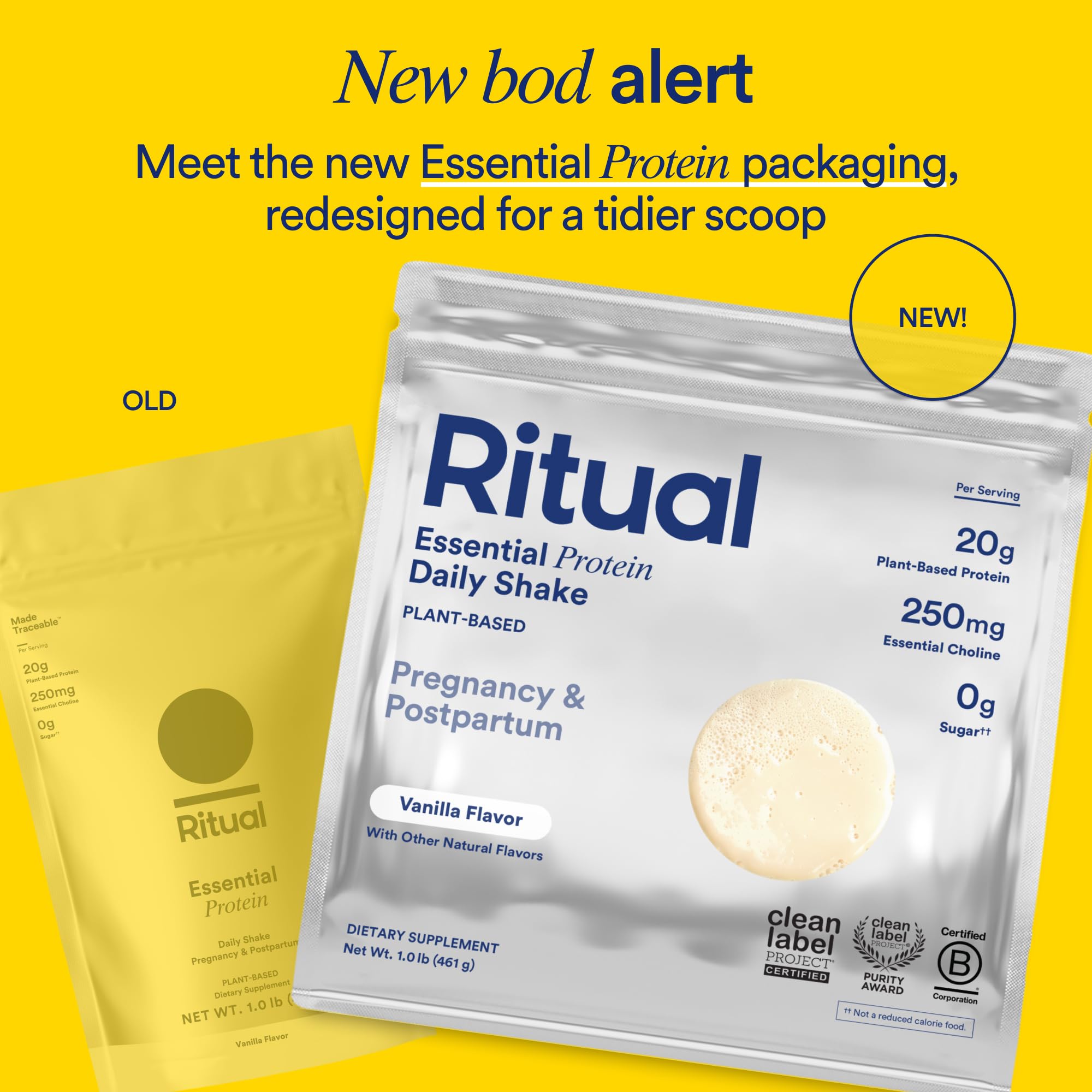 Ritual etiqueta nutricional en detalle, información clara sobre proteínas y colina
