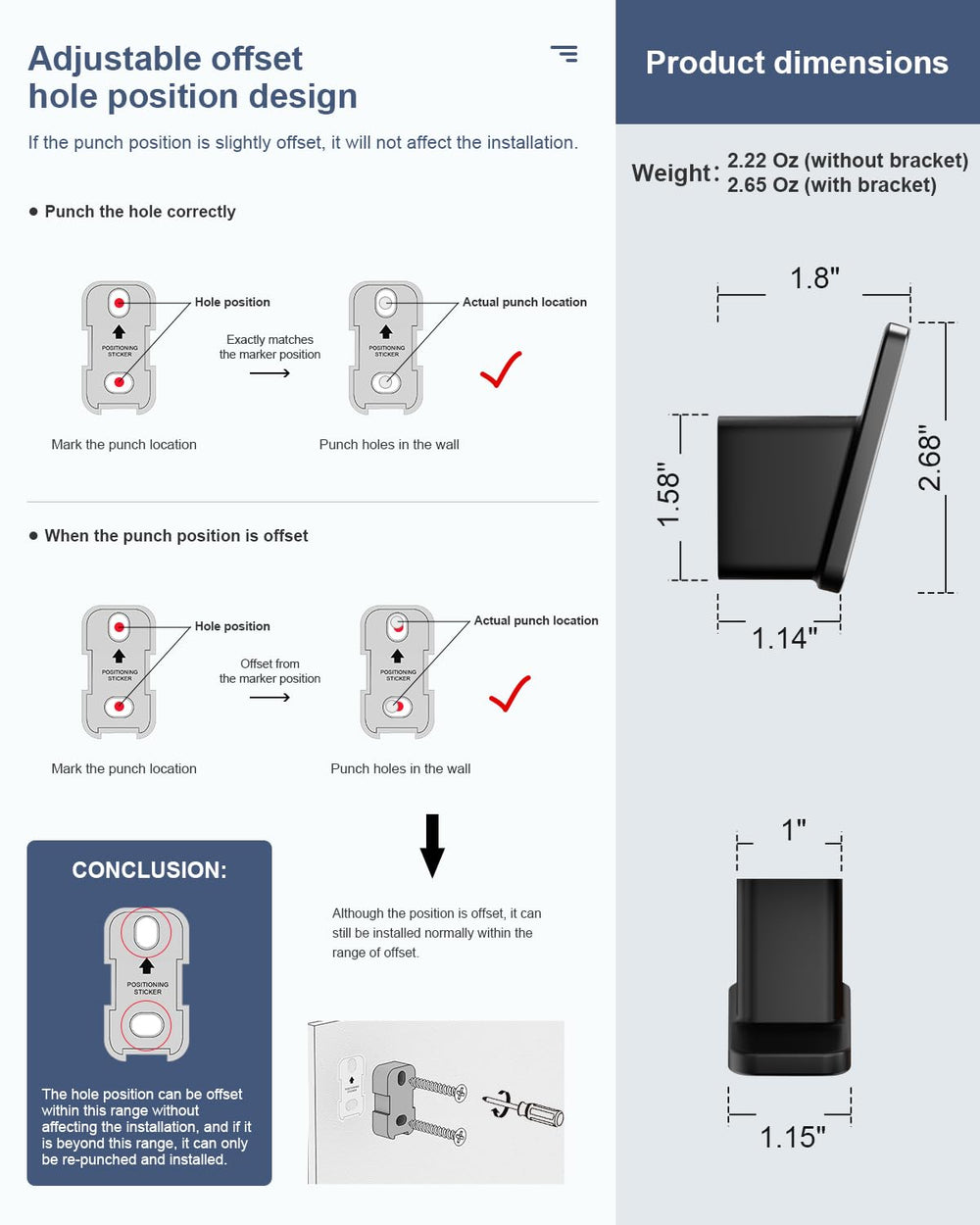 RIVAMBER tornillos y accesorios de montaje incluidos para instalación segura