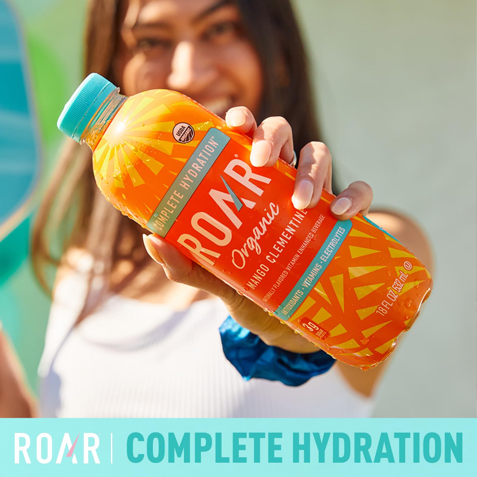 Roar Organic comparación de tamaño 18oz para referencia de porción práctica