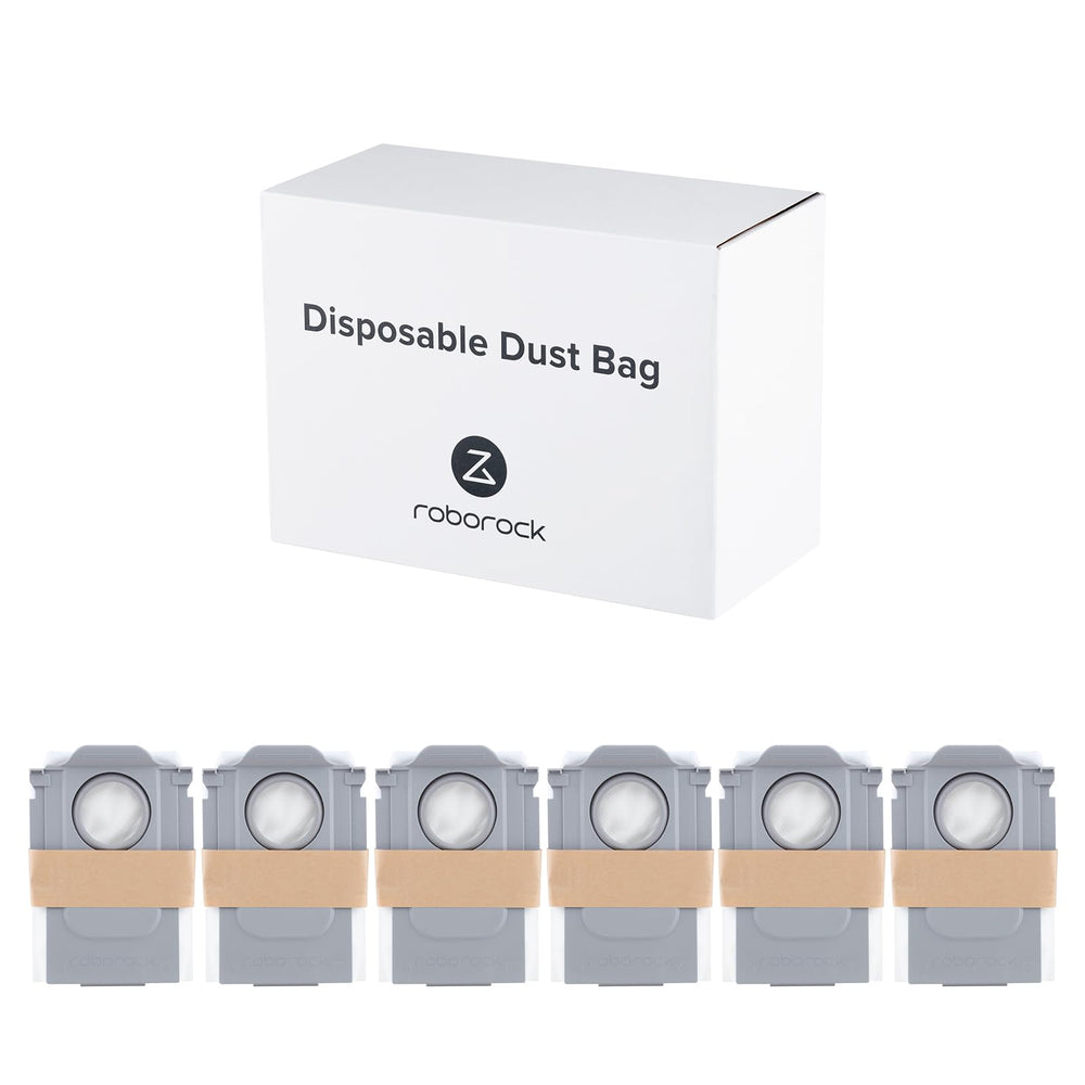 roborock robot en sala usando bolsa desechable, mantenimiento higiénico
