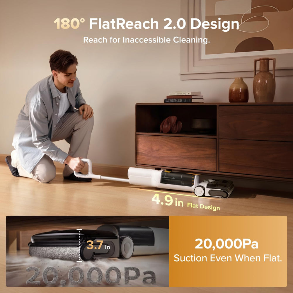 roborock F25 GT Gen 2 en uso en cocina, elimina restos y pelo de mascotas