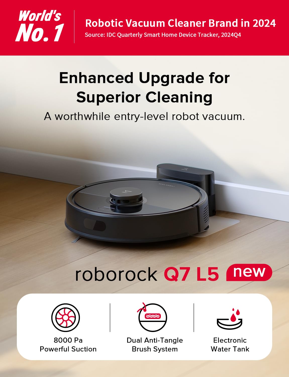 roborock Q7 L5 cepillo antienredos diseñado para hogares con mascotas