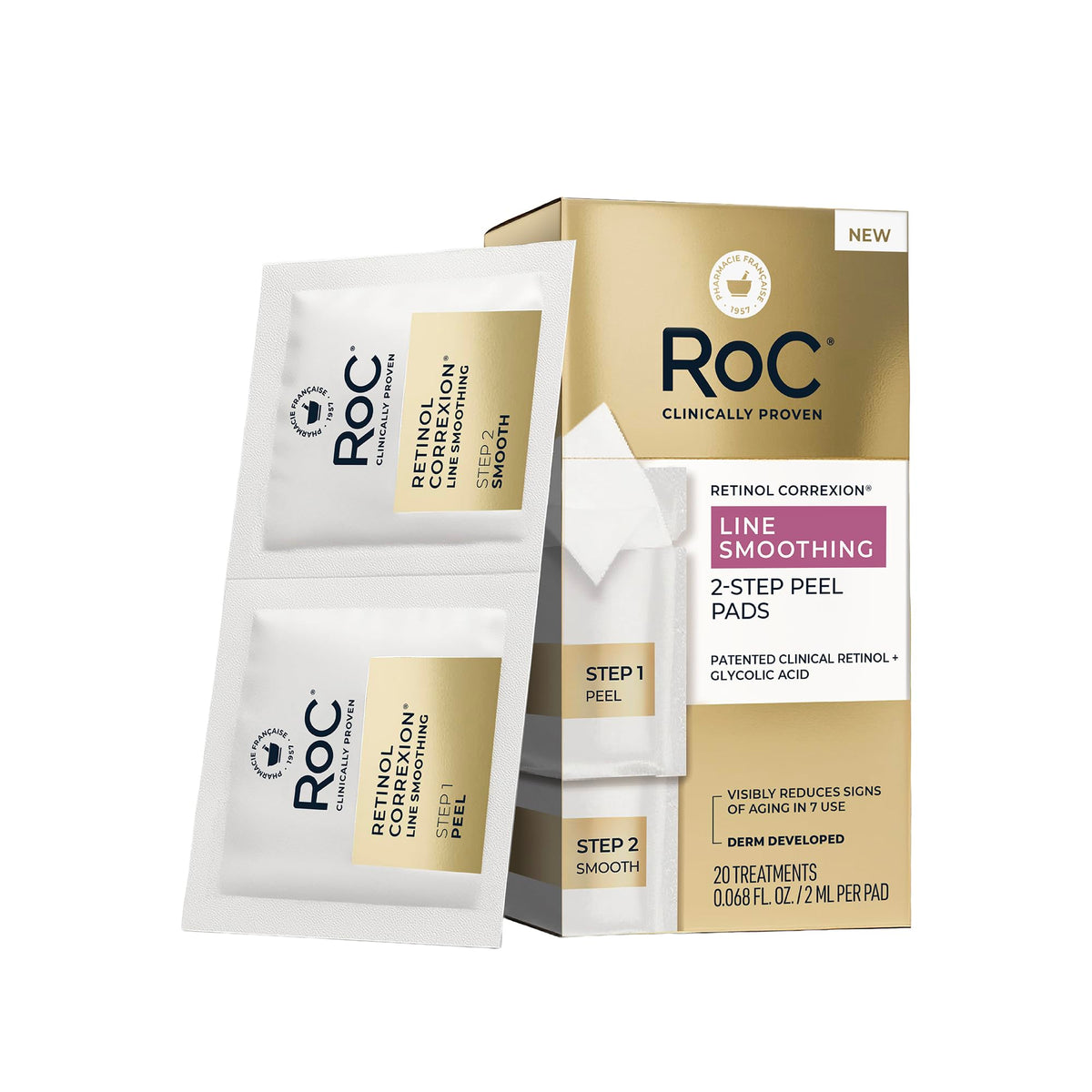 RoC empaque frontal mostrando 20 tratamientos y beneficios visibles