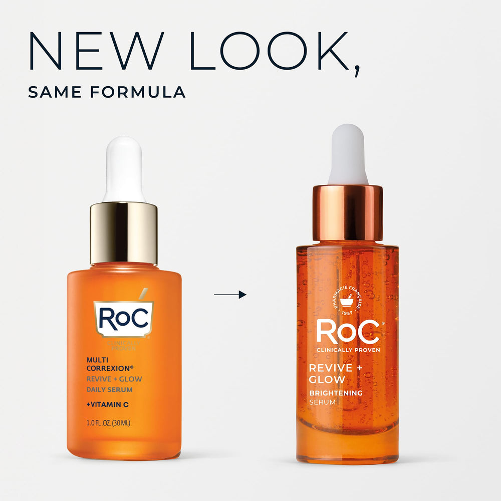 RoC gotas de sérum en la piel destacando textura ligera y rápida absorción
