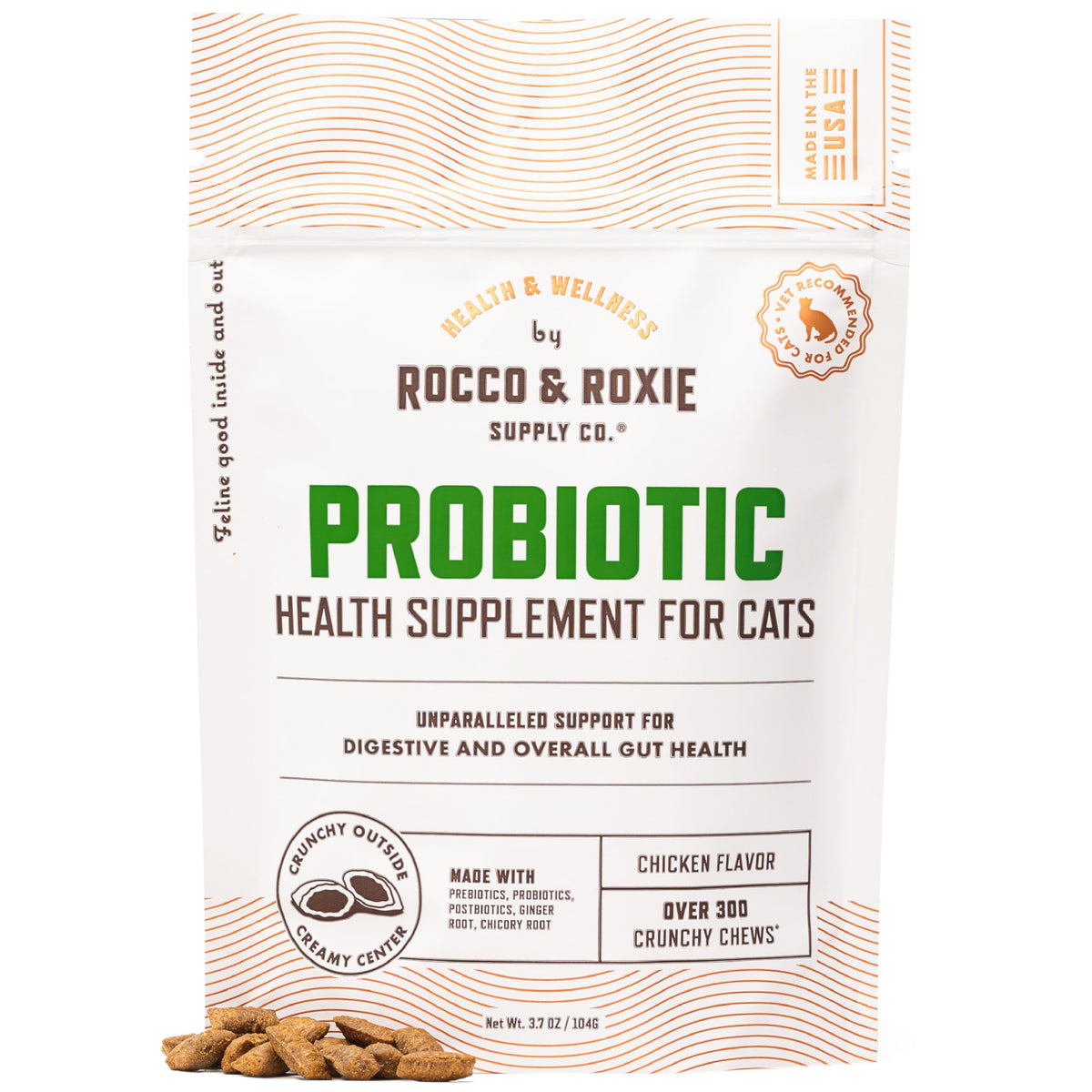 Rocco & Roxie frente del empaque mostrando masticables y beneficio digestivo