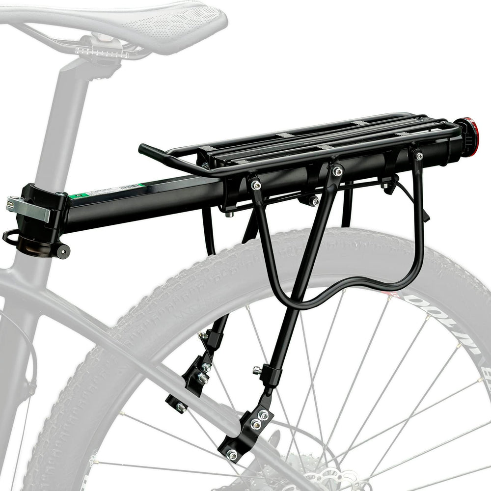 ROCKBROS portaequipajes frontal mostrando la plataforma y capacidad