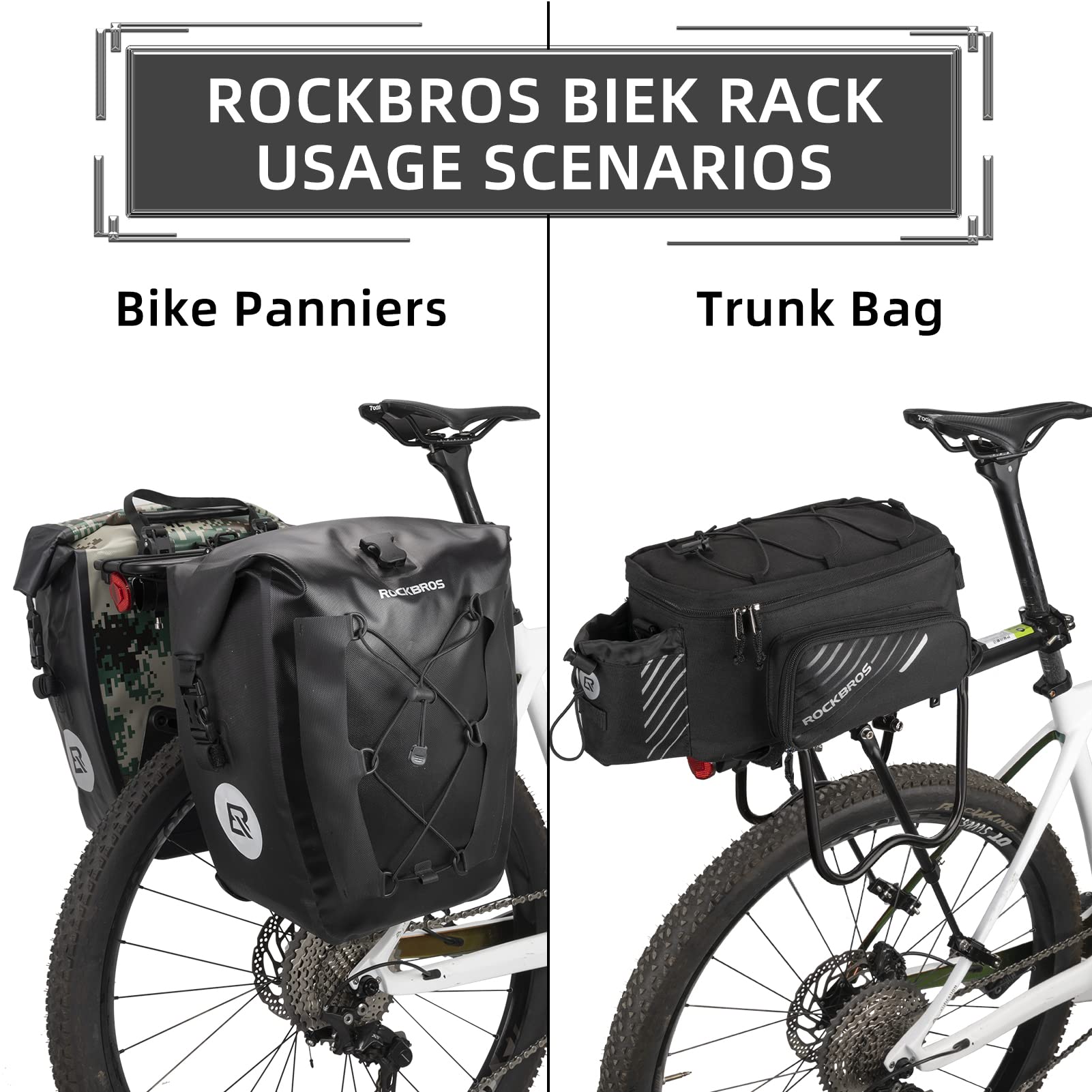 ROCKBROS riel lateral en W protegiendo la rueda y manteniendo bolsas separadas