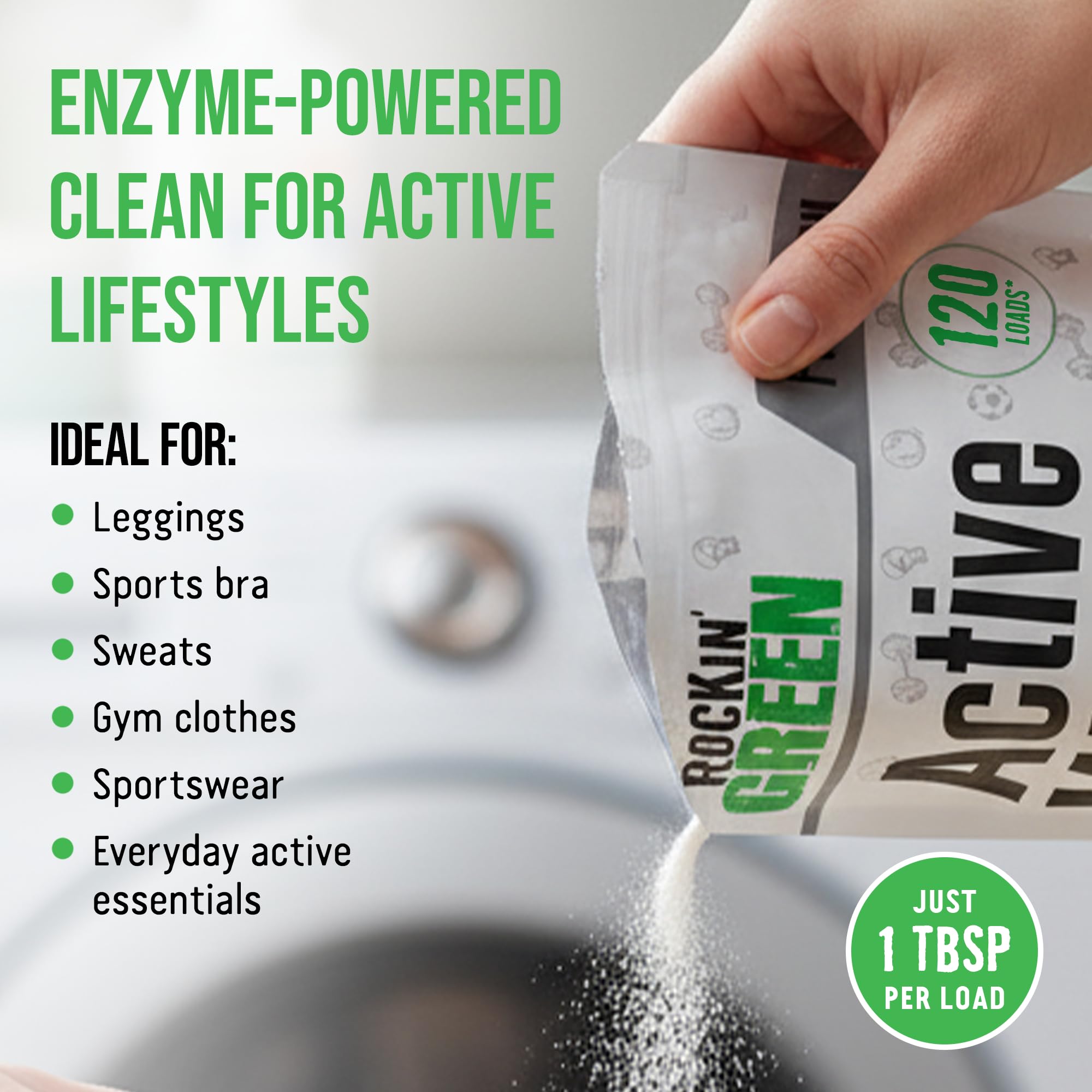 Rockin' Green etiqueta con lista de ingredientes plant-based y beneficios claros