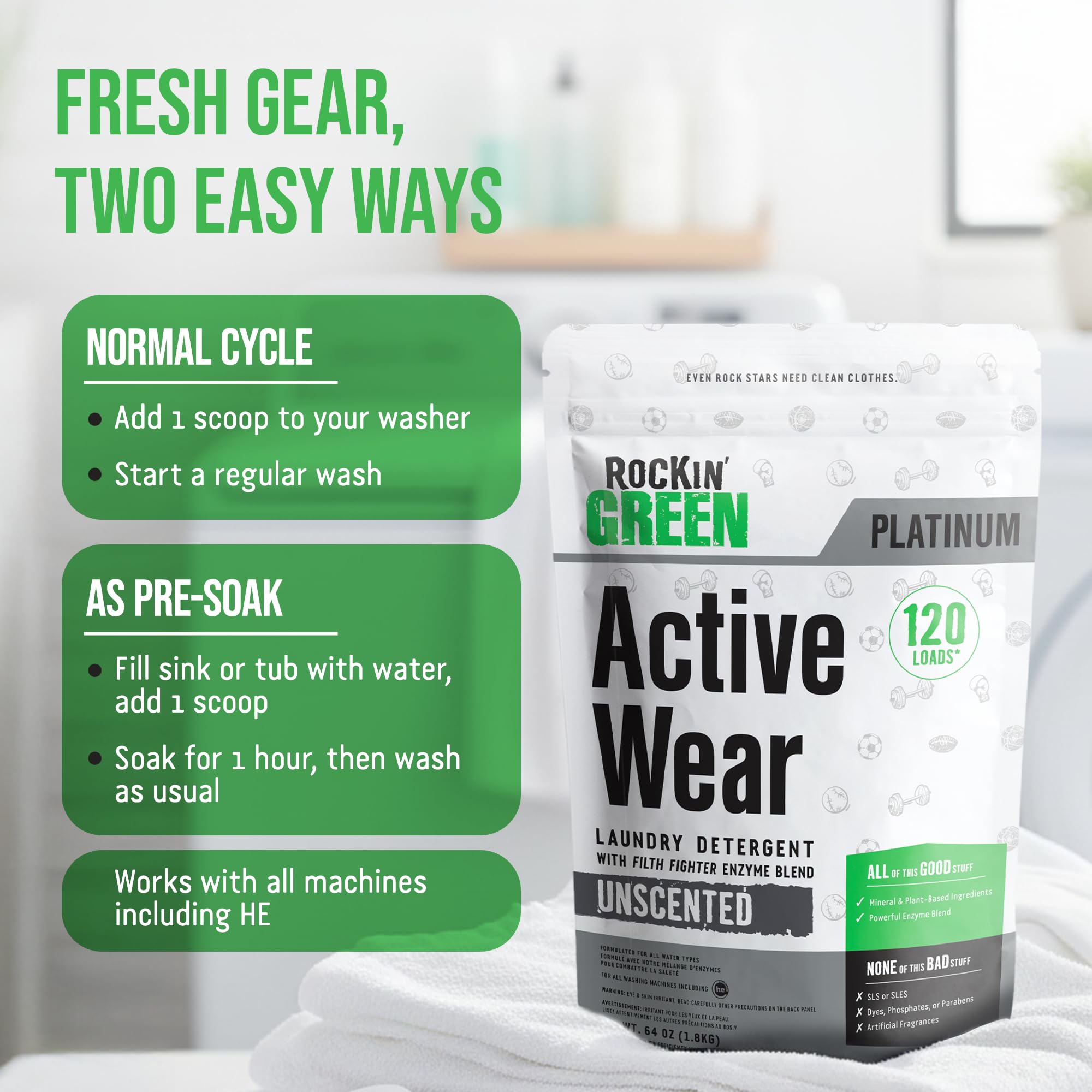 Rockin' Green pre-remojo de prenda con sudor para eliminar manchas persistentes