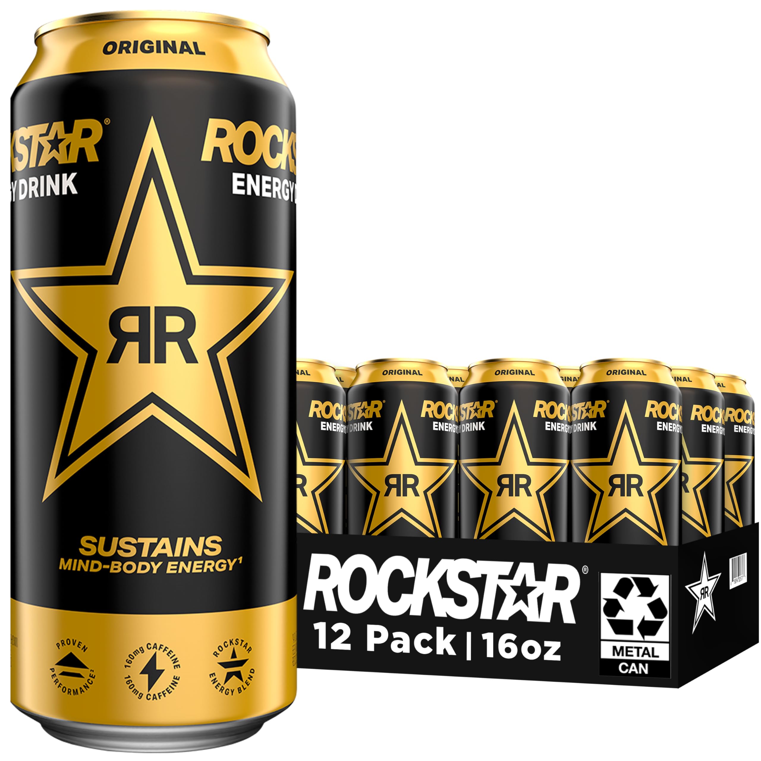 Rockstar original front packaging showing bold can and lasting energy