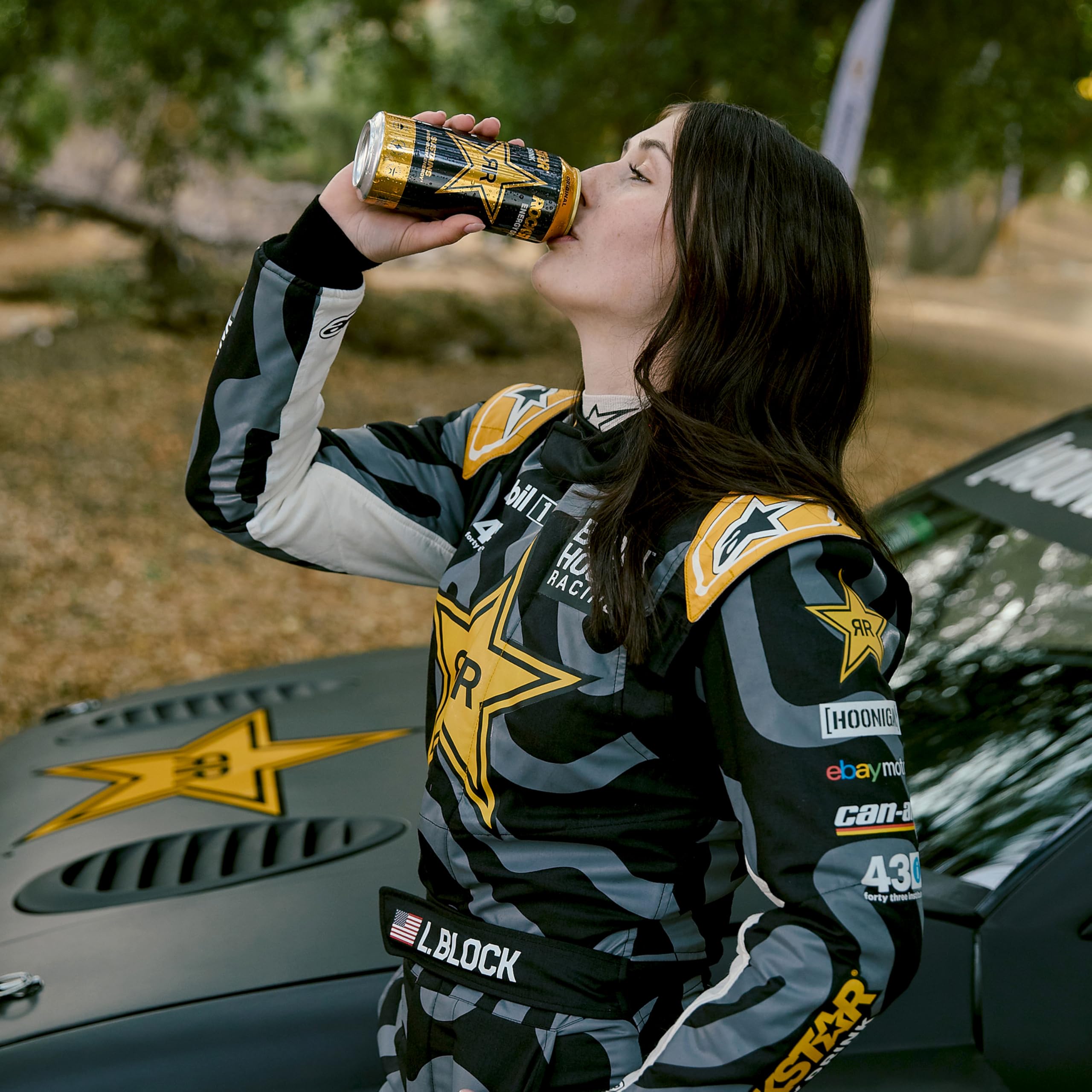 Rockstar original can in gym bag illustrating convenient on-the-go energy