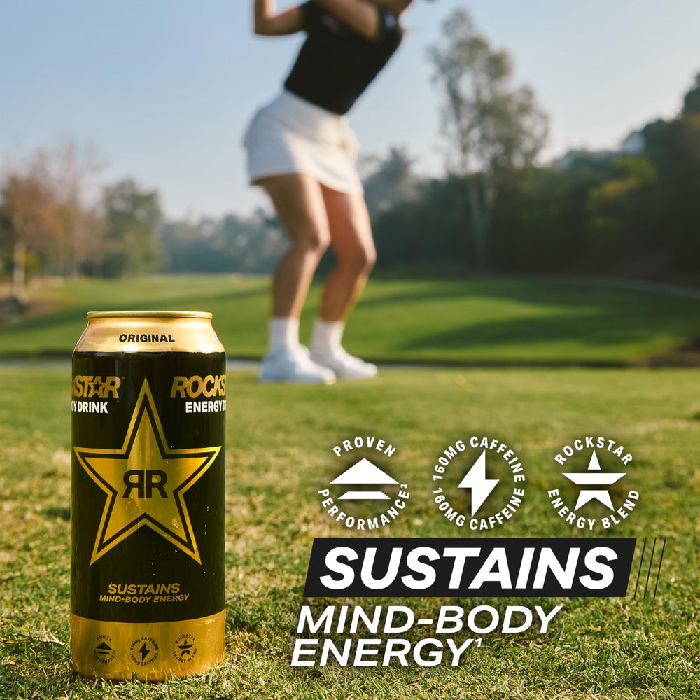 Rockstar original fizzy texture closeup emphasizing carbonation and taste