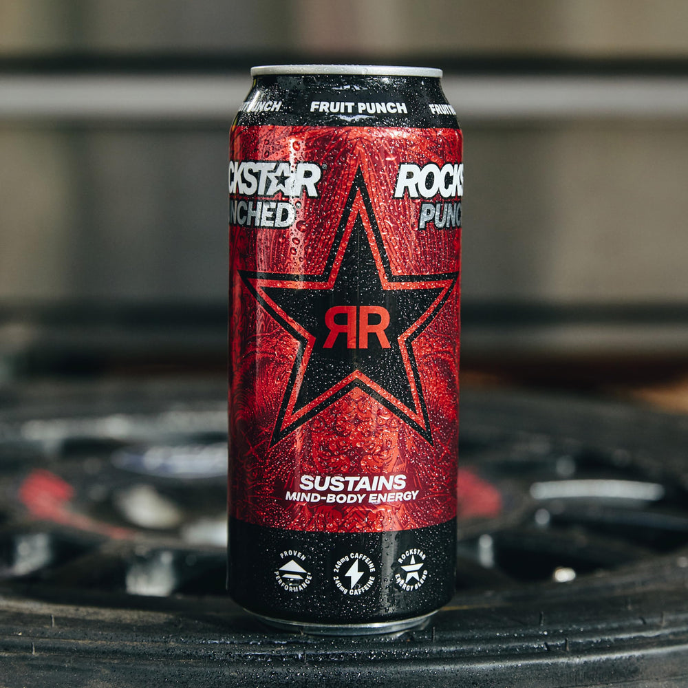 Rockstar pack de 12 latas apiladas para almacenamiento práctico