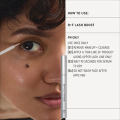 Rodan + Fields suero aplicado en base de pestañas de modelo para rutina nocturna