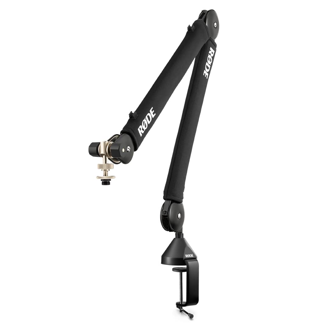 RØDE PSA1+ vista frontal mostrando brazo profesional y acabado negro, mejora ergonomía