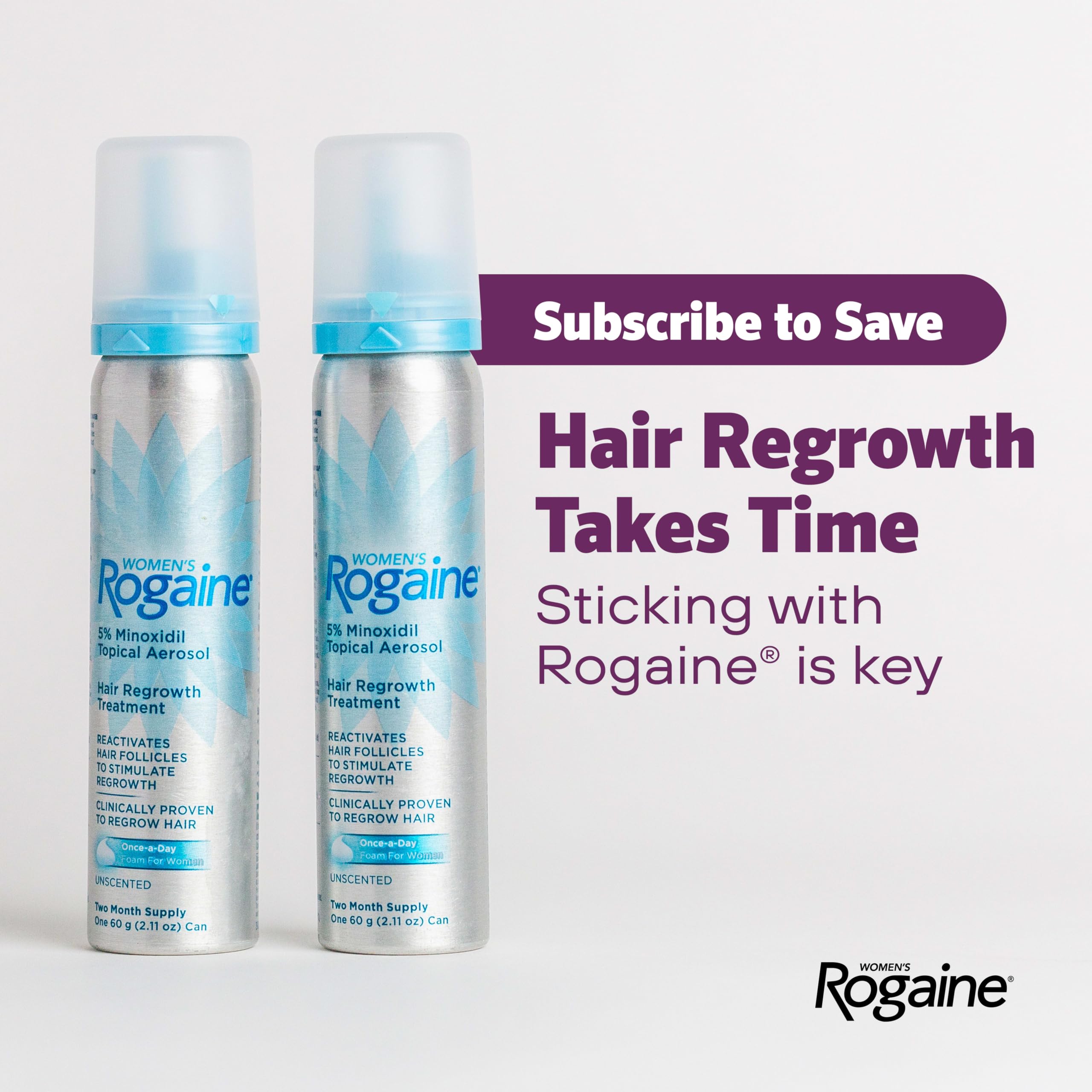 Rogaine primer plano de cabello mostrando objetivo de mayor densidad